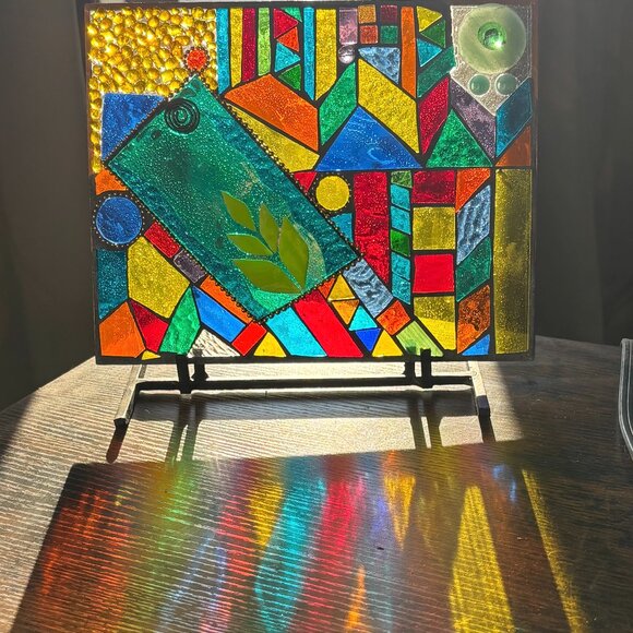Mosaic Stained Glass Suncatcher Table top 10x8 Handmade abstract art - Picture 1 of 3